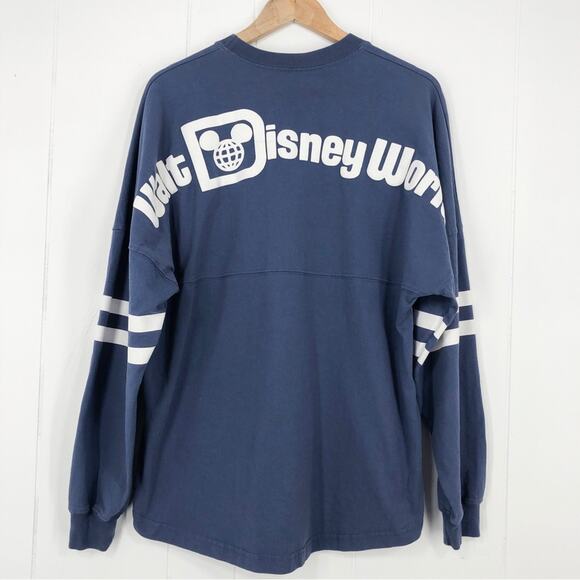 Disney Parks Spirit Jersey Puff Print Varsity Stripe Sleeve Size Medium Blue Whi - Picture 6 of 16